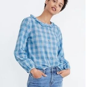 Madewell Ruffle Neck Colar Plaid Womens size XL